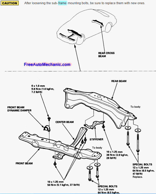 88 Acura 3.0CL subframe bolts diagram