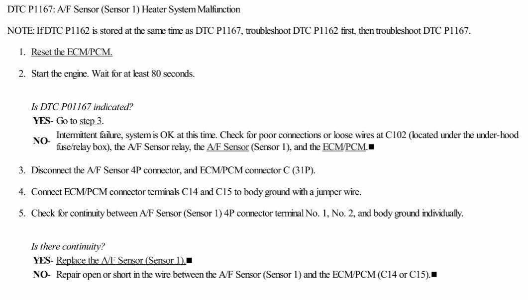 Honda Code P1167 Troubleshooting